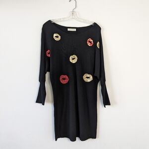 Chic KOOKAÏ Black Knit Dress with Sequin Lip Accents - No size tag, fits M